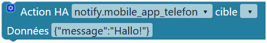 Action HA … cible … données (JSON) …