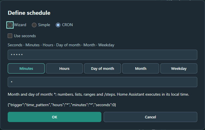 Dark CRON dialog