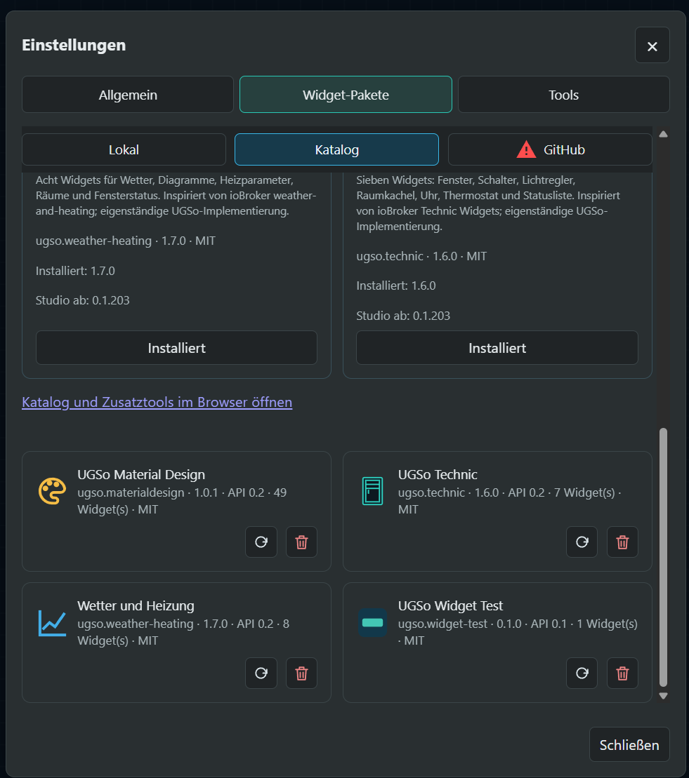 Einstellungen – Widget-Pakete (Bild 2)