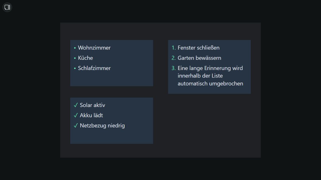 Wertelisten mit Punkten, Nummerierung, eigenen Zeichen und umgebrochenem Text
