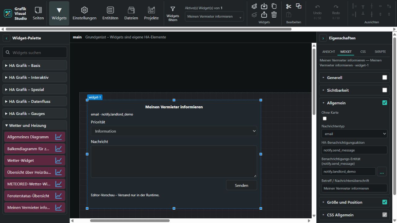 Message form and HA destination configuration in the editor